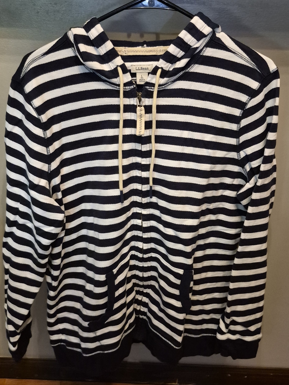 L.L. Bean Women’s Black and White Striped Zip-Up Hoodie